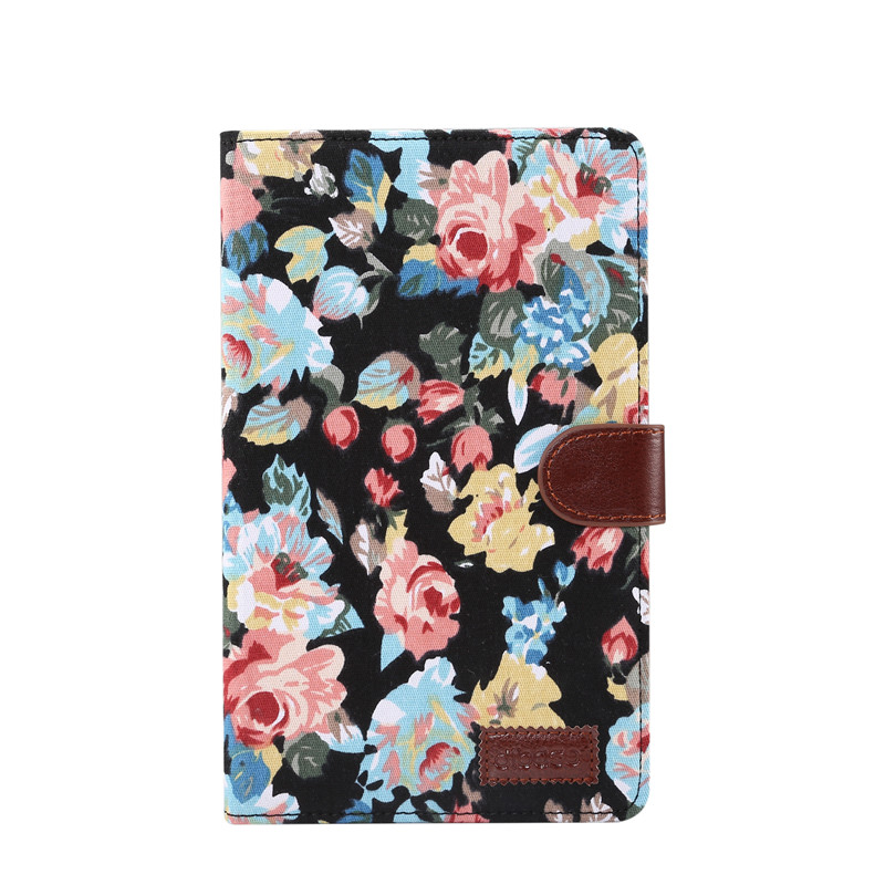 Case Samsung Galaxy Tab A 8 (2019) with S Pen P200 P205 #เคสฝาพับแบบกระเป๋าสตางค์หนัง PU ผิวผ้าลายดอกไม้ Flower Cloth Skin PU Leather Wallet