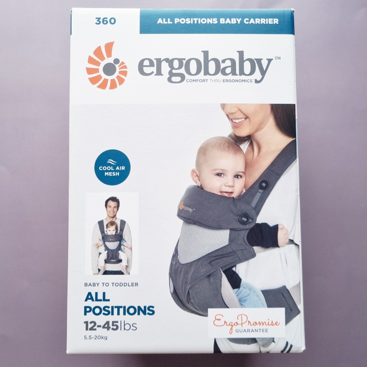 Ergobaby® 360 All Positions Baby Carrier Cool Air Mesh for Baby to Toddler Weight 5.5-20 kg, Carbon Grey เป้อุ้มเด็ก