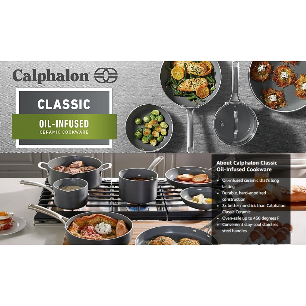 (Pre Order) Calphalon® Classic Oil Infused Ceramic Nonstick Release Frying Pan Size 8" or 10" คาลฟาลอน คลาสสิก ชุดกระทะ