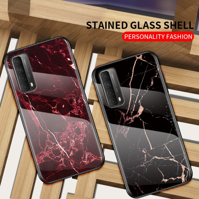 เคส Huawei Y7a #เคสฝาหลัง Gradient Color ลายหินอ่อน Glass + PC + TPU Hybrid Case
