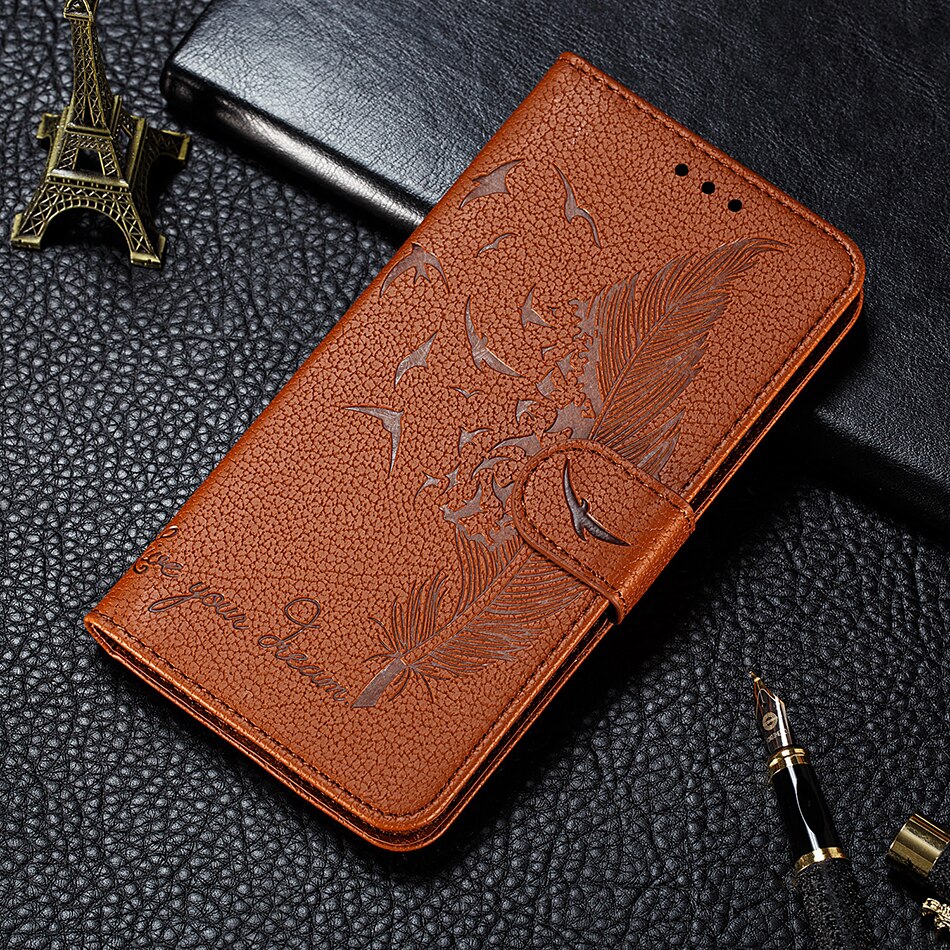 Case Samsung Galaxy A20s #เคสฝาพับหนัง PU แบบกระเป๋า Imprint Feather Pattern