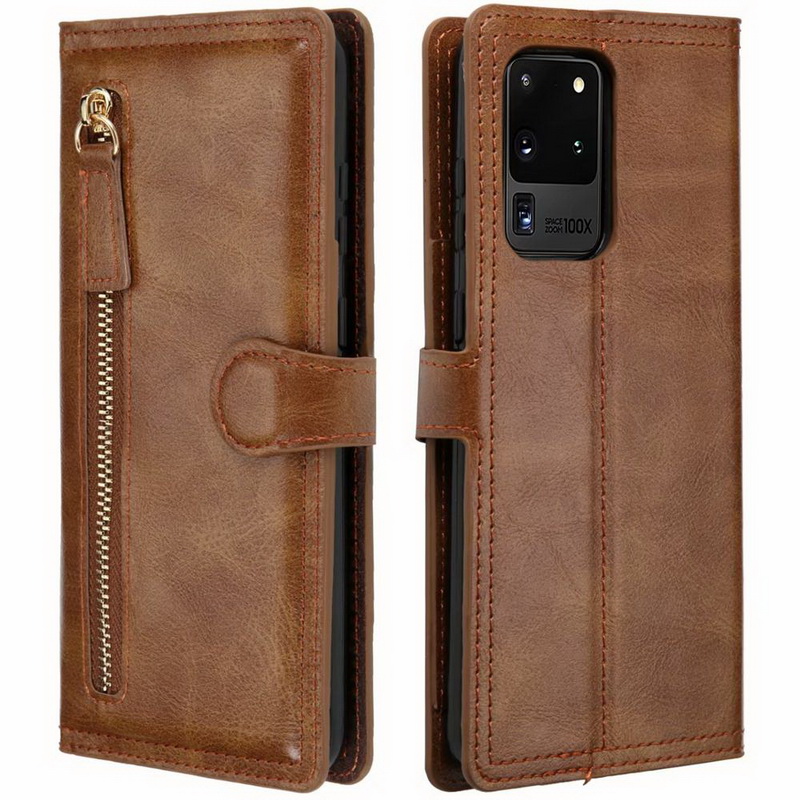 เคส Samsung Galaxy S20 Ultra / S20 Ultra 5G #เคสฝาพับแบบกระเป๋าสตางค์ช่องใส่บัตรหลายช่อง Multi-slot Wallet Zippered Leather