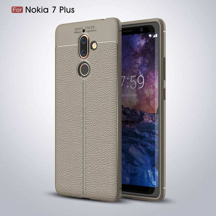 Case Nokia 7 plus #เคสฝาหลัง TPU ลายหนัง PU ผิวลิ้นจี่ช่วยป้องกันลายนิ้วมือคุณภาพดี