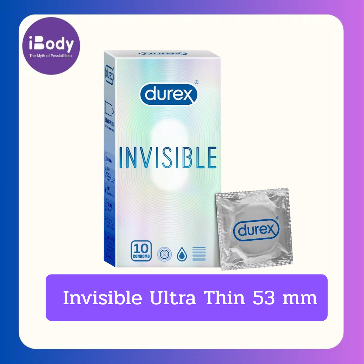 (Durex®) Invisible Ultra Thin 53 mm ดูเร็กซ์ ถุงยางอนามัย รุ่นบางเฉียบ 53 มม.