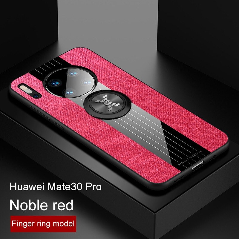 Case Huawei Mate 30 Pro #เคสฝาหลังเคลือบผ้าเนื้อมีแหวนสวมนิ้ว TPU ไฮบริด+อะคริลิ + แหวนโลหะ