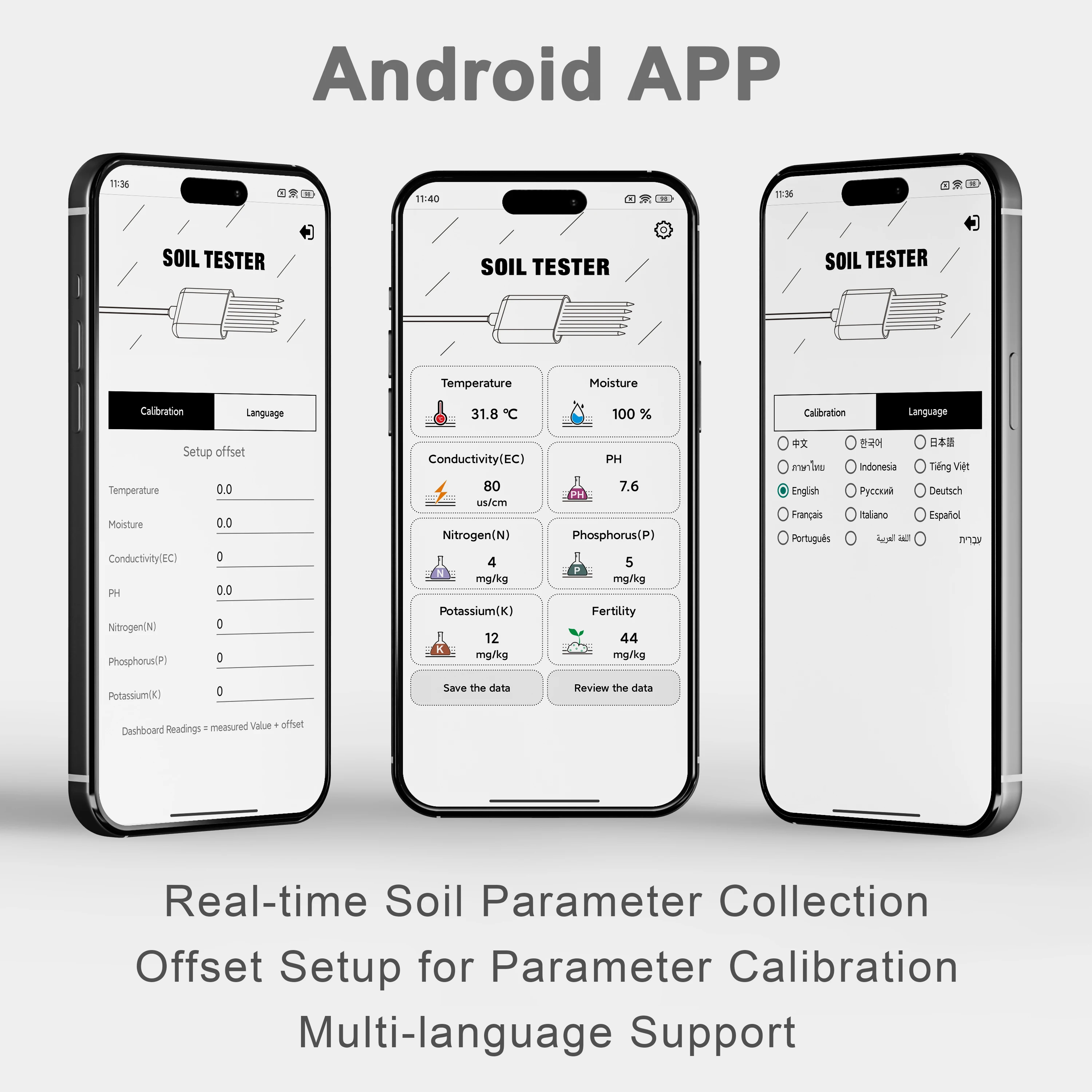 เซ็นเซอร์วัดค่าในดิน 8-in-1 Smart Soil Sensor NPK EC Moisture Temperature pH NPK Meter App(BOX)
