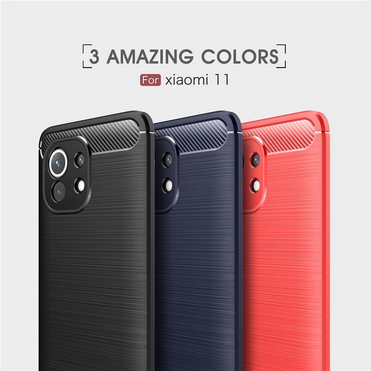 เคส Xiaomi Mi 11 #เคสฝาหลังตกแต่งคาร์บอนไฟเบอร์ ผิวขัดแปรง Brushered TPU Back Case