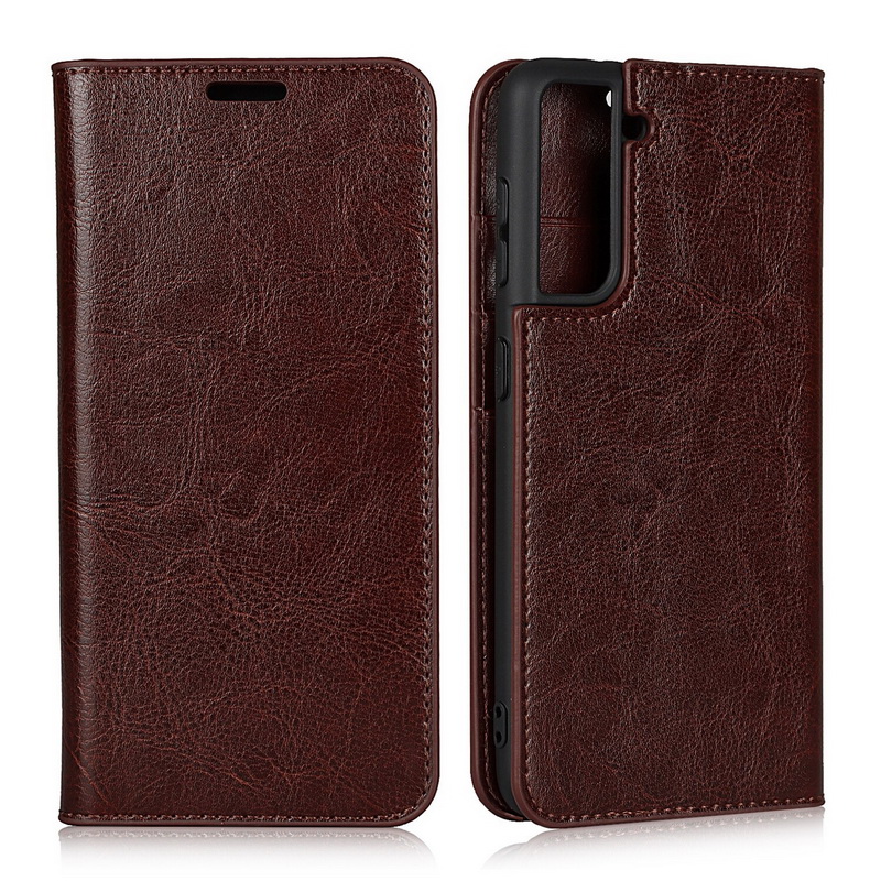Case Samsung Galaxy S21 FE 5G #เคสฝาพับหนังแท้แบบกระเป๋าสตางค์คุณภาพดี Crazy Horse Genuine Leather Cover
