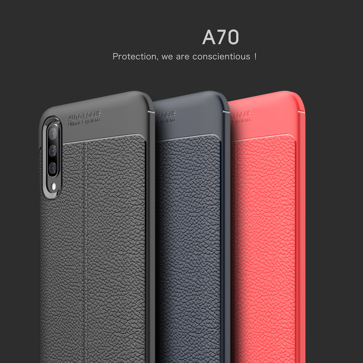 เคส Samsung Galaxy A70 #เคสฝาหลัง TPU นิ่มลายหนัง PU ผิวลิ้นจี่ช่วยป้องกันลายนิ้วมือและกันลื่น