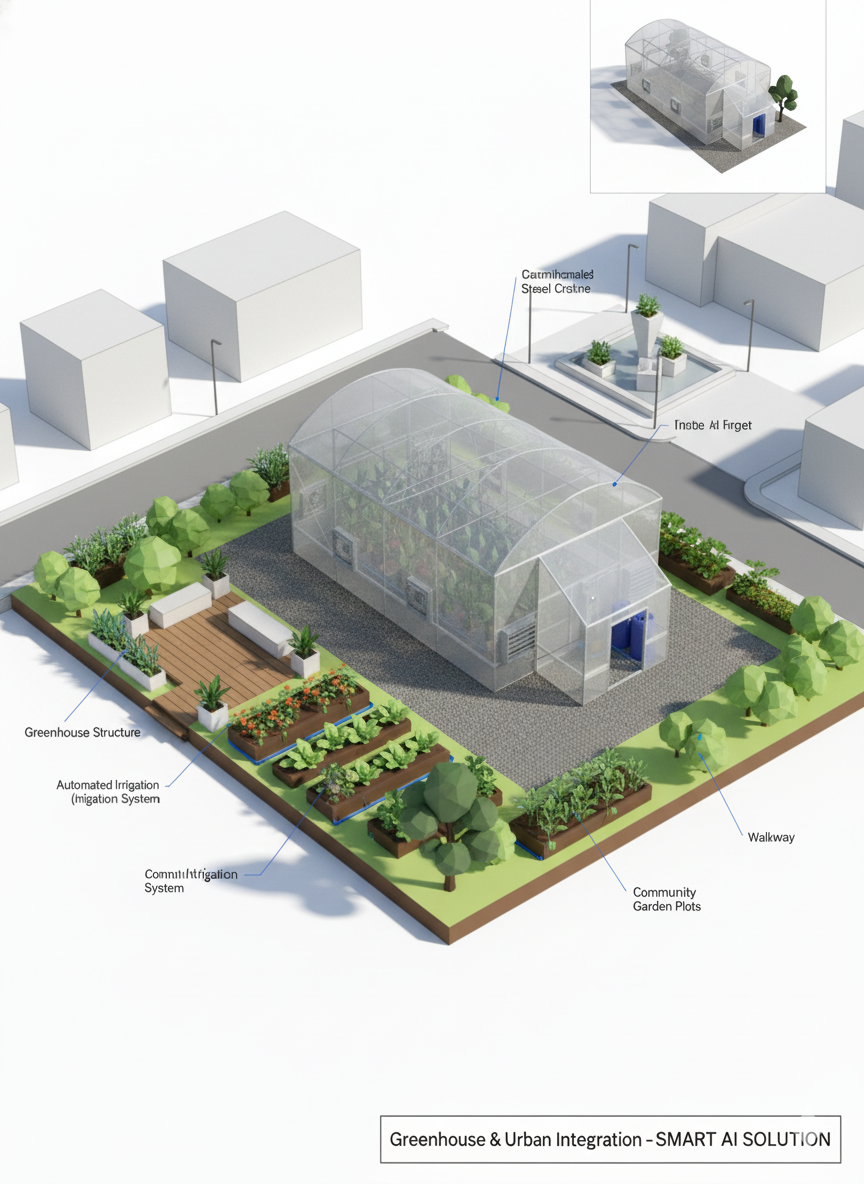 รับออกแบบผังฟาร์มโรงเรือนปลูกพืช แบบ City Future Farming (AI Generative Farming#20)