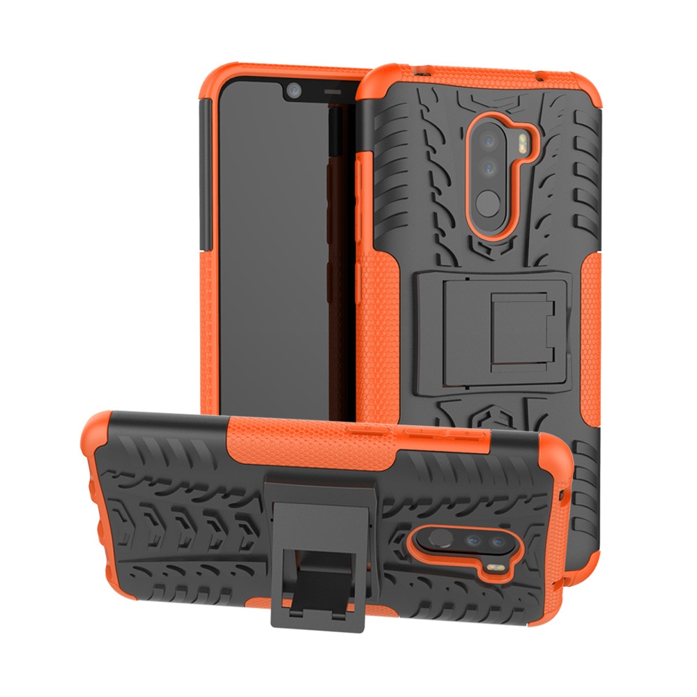 Case Xiaomi Pocophone F1 #เคสฝาหลังกันลื่น Cool Tyre Pattern Kickstand (PC + TPU) สีสันสดใส