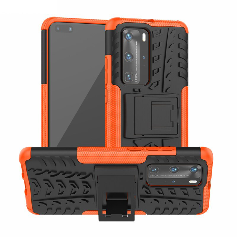 Case Huawei P40 #เคสฝาหลังกันลื่น Cool Tyre Pattern Kickstand (PC + TPU)