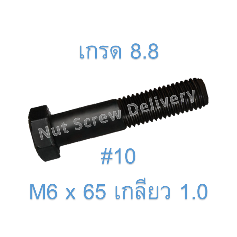 สกรูหัวเหลี่ยมมิลดำ M6 x 65 (เกลียว 1.0) ขอบ #10 เกรด 8.8