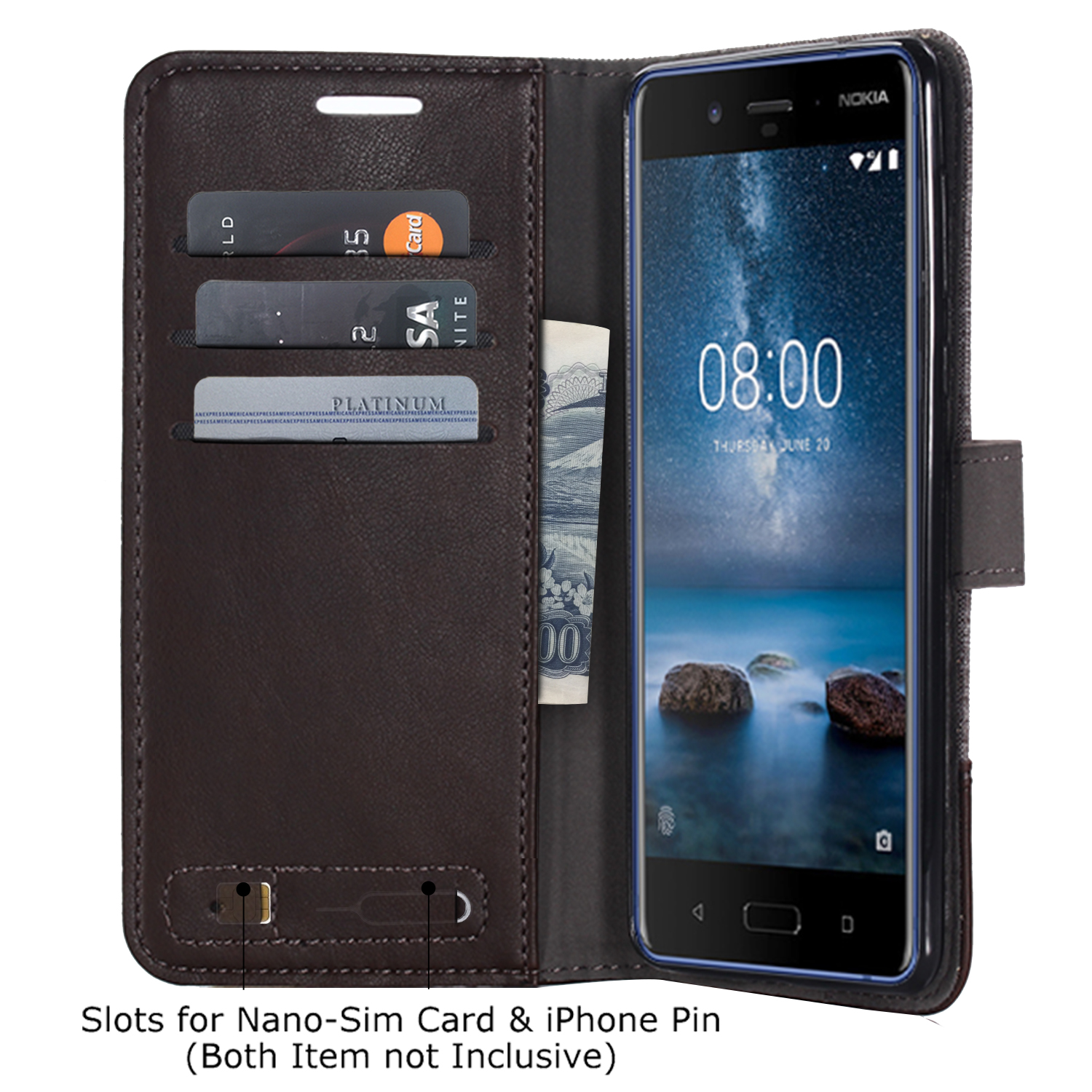 Case Nokia 8 MUXMA Splicing #เคสฝาพับหนัง PU หนัง+ผ้าใบ แบบกระเป๋าสตางค์คุณภาพดีราคาเบาๆ