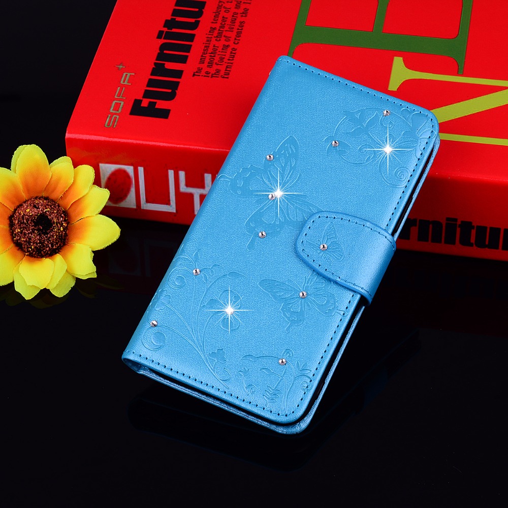 เคส Samsung Galaxy A8 (2018) #เคสฝาพับหนัง PU พิมพ์ลายดอกไม้ผีเสื้อประดับ Rhinestone