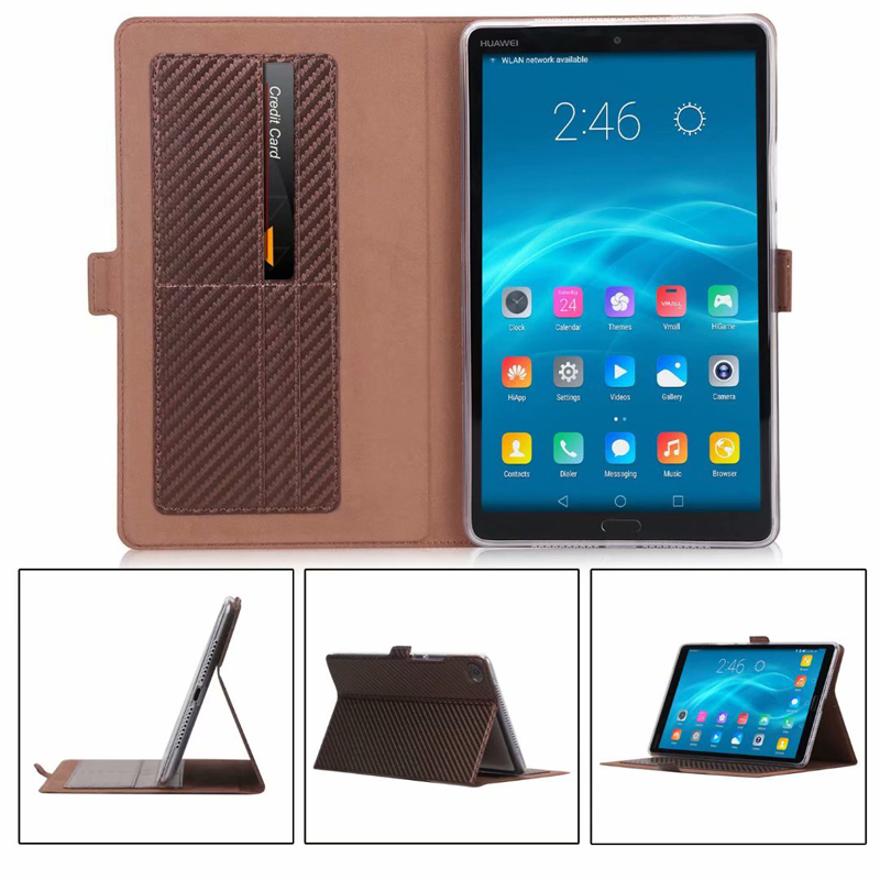 Case Huawei MediaPad M5 (8.4 นิ้ว) #เคสฝาพับลาย Carbon Fiber Texture Magnetic Leather Shell มีช่องใส่การ์ด