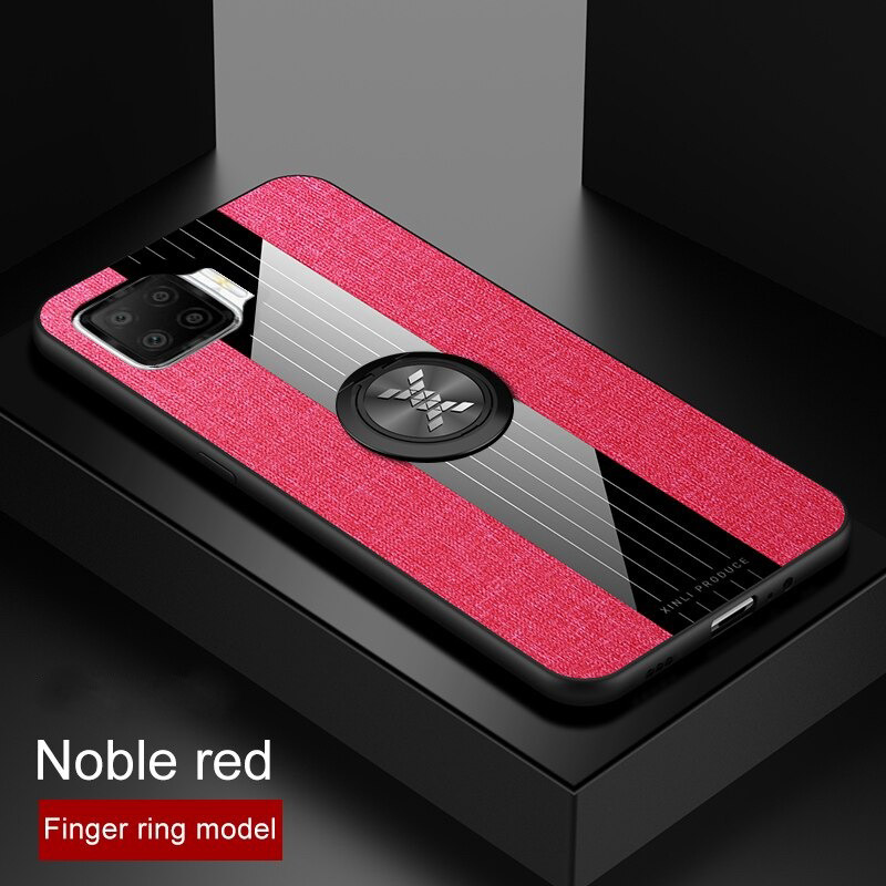 Case OPPO A93 #เคสฝาหลังเคลือบผ้าเนื้อมีแหวนสวมนิ้ว TPU ไฮบริด+อะคริลิ + แหวนโลหะ