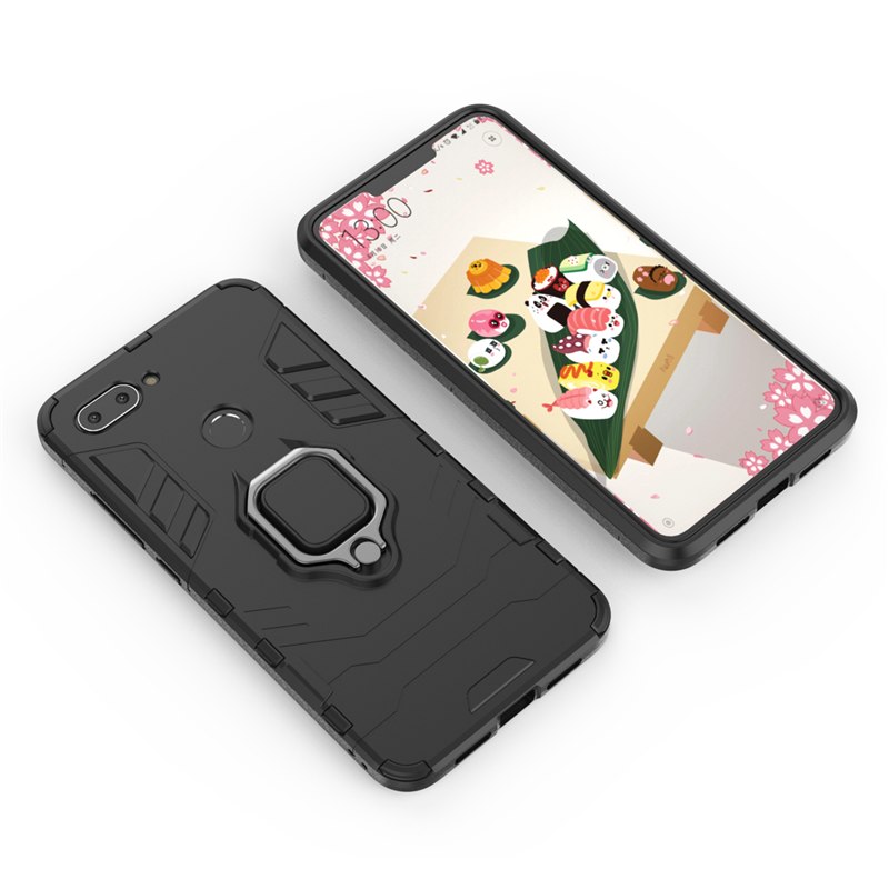 เคส Xiaomi Mi 8 Lite #เคสฝาหลังพลาสติกแข็ง +TPU Hybrid Case มีแหวนสวมนิ้วโลหะ Finger Ring Kickstand