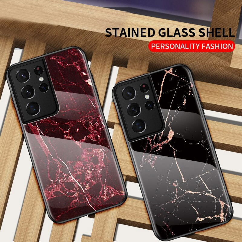 Case Samsung Galaxy S21 Ultra 5G #เคสฝาหลัง Gradient Color ลายหินอ่อน Glass + PC + TPU Hybrid Case