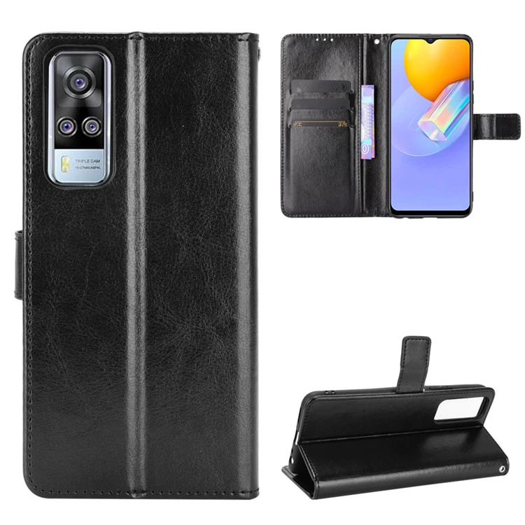 เคส Vivo Y31 (2021)#เคสฝาพับหนัง PUผิวหนังม้า มีแถบปิดแม่เหล็กแบบกระเป๋าสตางค์ Crazy Horse Wallet Leather Protective Cover with Stand