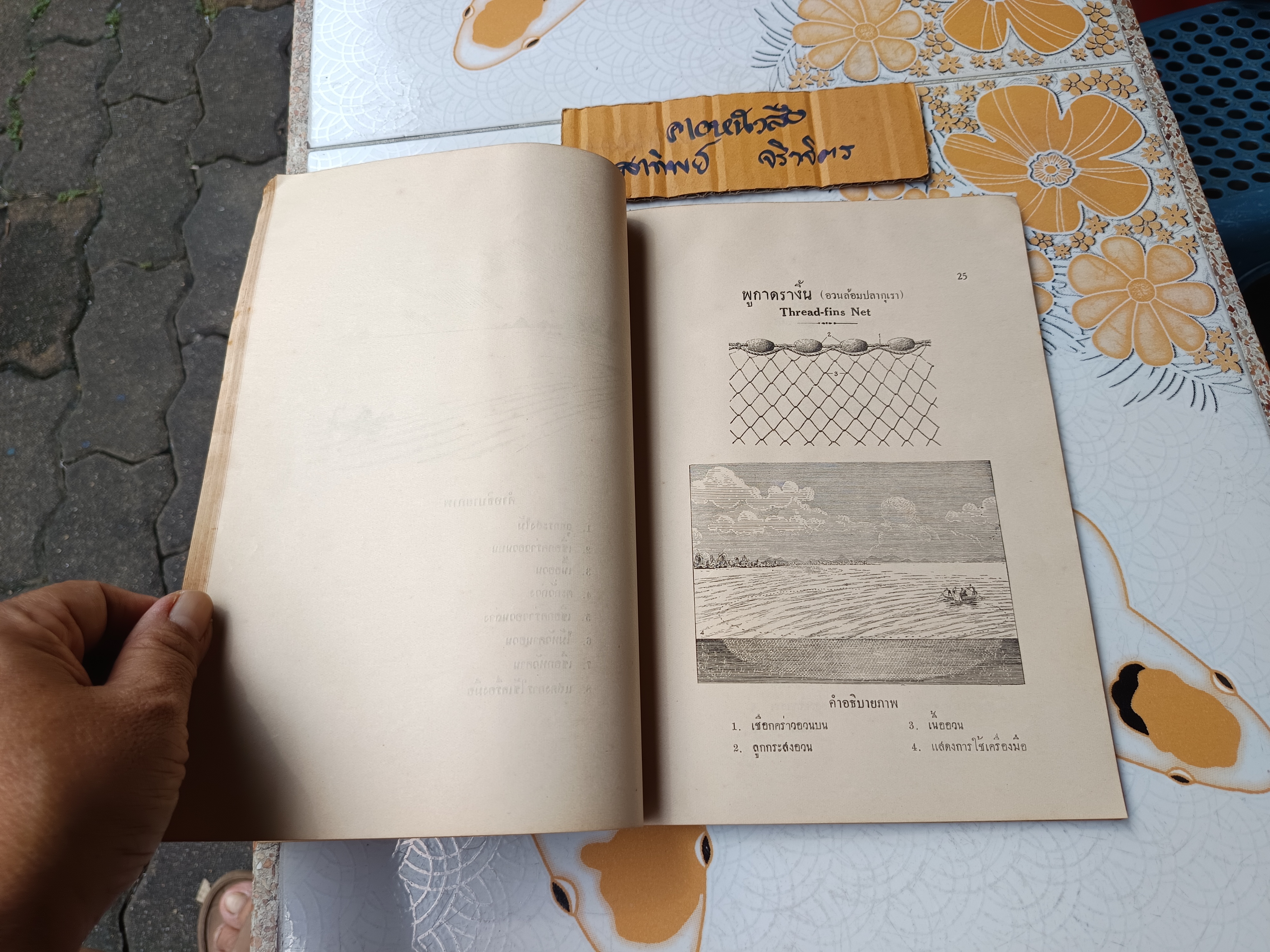 ภาพเครื่องมือจับสัตว์น้ำ ประเภทน้ำเค็ม ฝั่งมหาสมุทรอินเดีย โดย สนั่น ร่วมรักษ์ และสว่าง เจริญผล กรมการประมง จัดพิมพ์ปีพ.ศ 2494 (หนังสือมีตำหนิ)