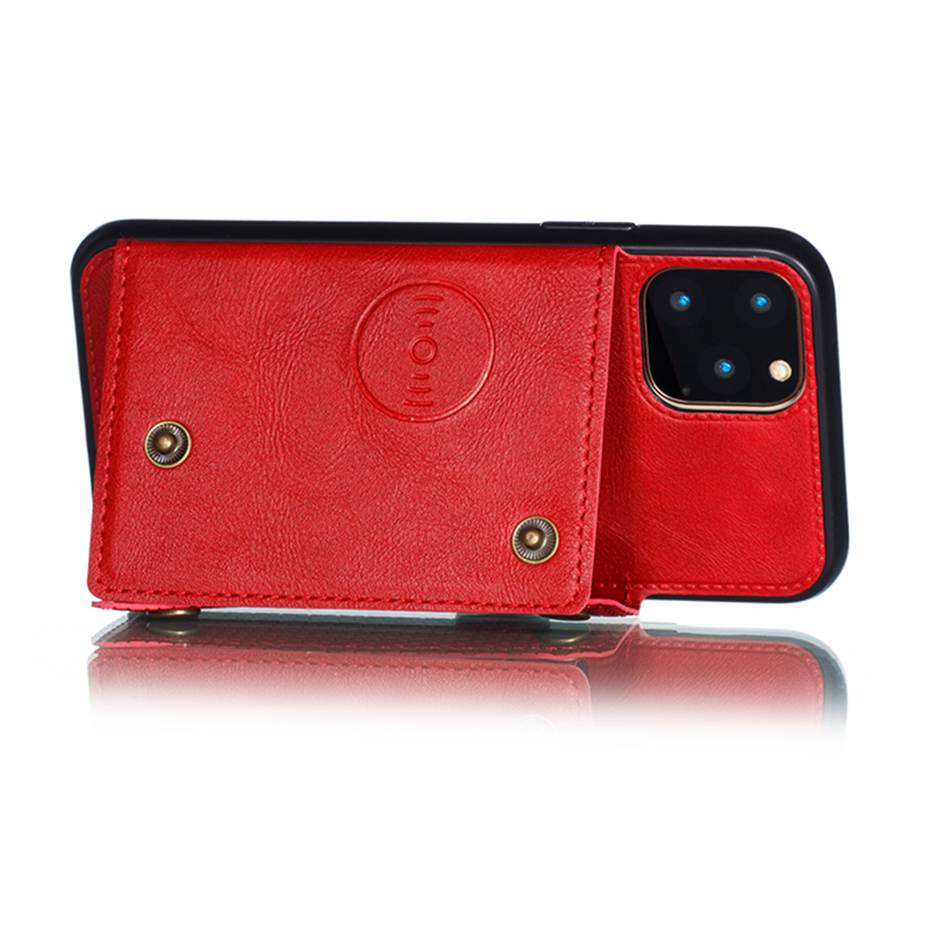 Case iPhone 11 6.1 inch #เคสฝาหลัง TPU เคลือบหนัง PU มีที่เก็บบัตร PU Leather Coated TPU Card Holder Magnetic Kickstand