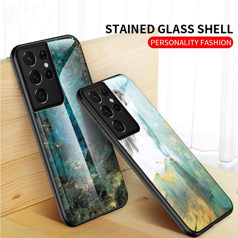 Case Samsung Galaxy S21 Ultra 5G #เคสฝาหลัง Gradient Color ลายหินอ่อน Glass + PC + TPU Hybrid Case