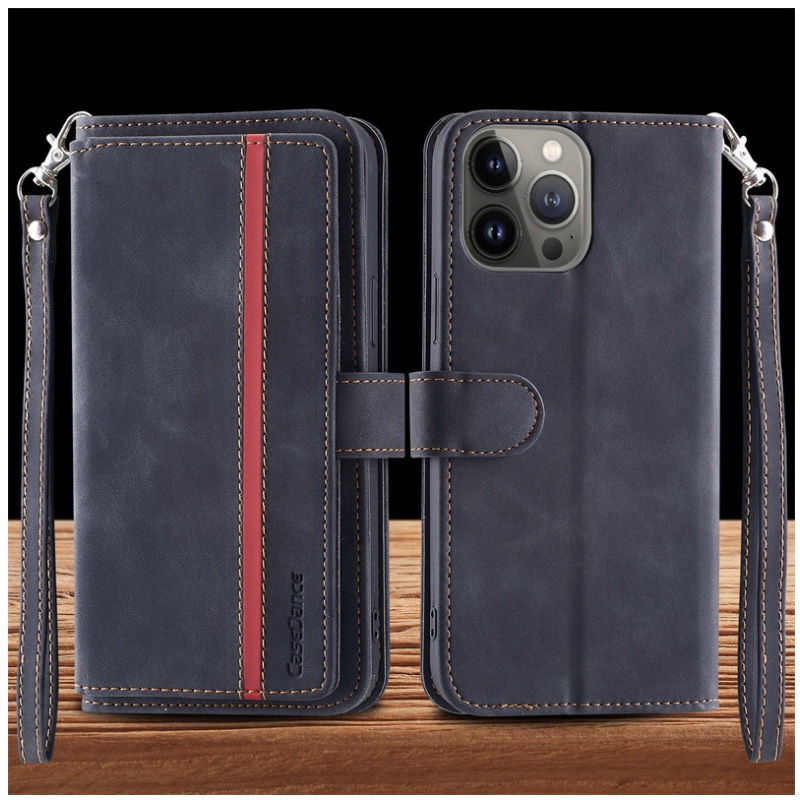 เคส iPhone 13 Pro Max #เคสฝาพับหนัง PU แบบกระเป๋าสตางค์มีสายคล้องมือ มีที่เก็บบัตรหลายช่อง Retro Wallet Leather Cover Multi Ca