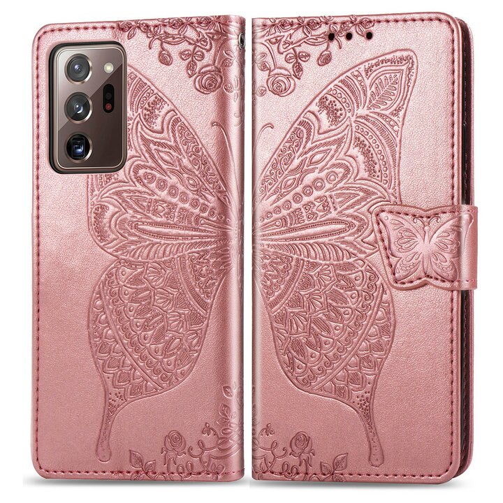 เคส Samsung Galaxy Note 20 Ultra / Note 20 Ultra 5G #เคสฝาพับ Imprint ลายผีเสื้อดอกไม้