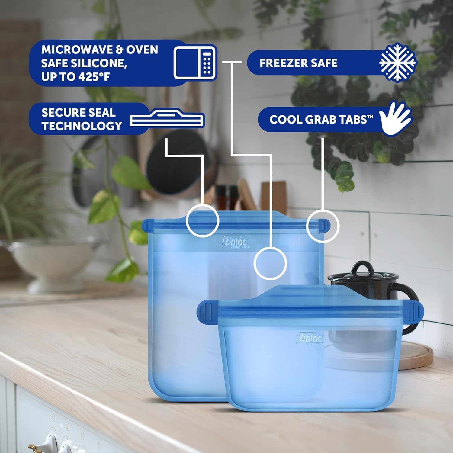 Ziploc® Endurables Medium Container 1 Count ถุงซิปล็อคแบบซิลิโคนถนอมอาหาร เข้าไมโคเวฟได้ ใช้ซ้ำได้ ถุงอเนกประสงค์