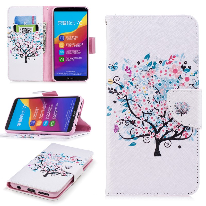 เคส Huawei Honor 7C/Enjoy 8/Y7 Prime (2018) #เคสฝาพับกระเป๋าสตางค์หนัง PU พิมพ์ลายสวยๆ Pattern Printing Leather Wallet