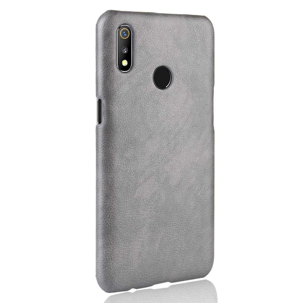 เคส Realme 3 Pro #เคสฝาหลังพลาสติกแข็งเคลือบหนัง PU ลายผิวลิ้นจี่ Litchi Skin Leather Coated
