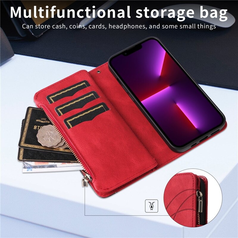 เคส Xiaomi 12 Pro #เคสฝาพับหนัง PU มีช่องซิปมีที่เสียบการ์ด สายคล้องมือ Card Slots Luxury Flip Stand Card Zipper Phone Leather Wallet Cover