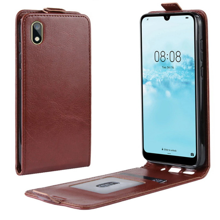 Case Huawei Y5 (2019) #เคสฝาพับหนัง PU Crazy Horse แนวตั้ง พร้อมช่องเสียบการ์ด