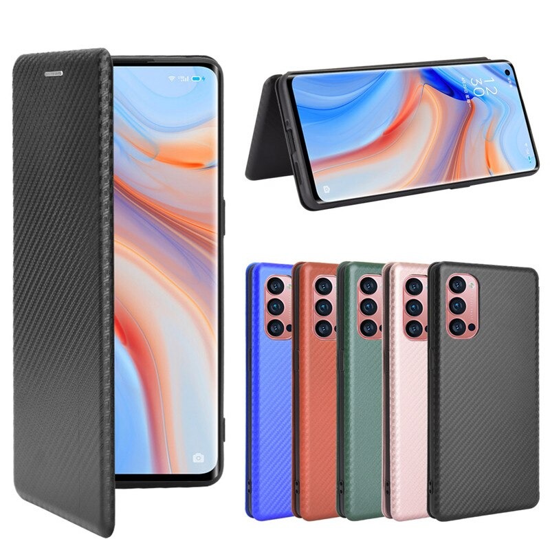 เคส OPPO Reno 4 4G #เคสฝาพับลายคาร์บอนไฟเบอร์มีช่องใส่การ์ด Carbon Fiber Wallet Card Slot Magnet Stand Phone Cover