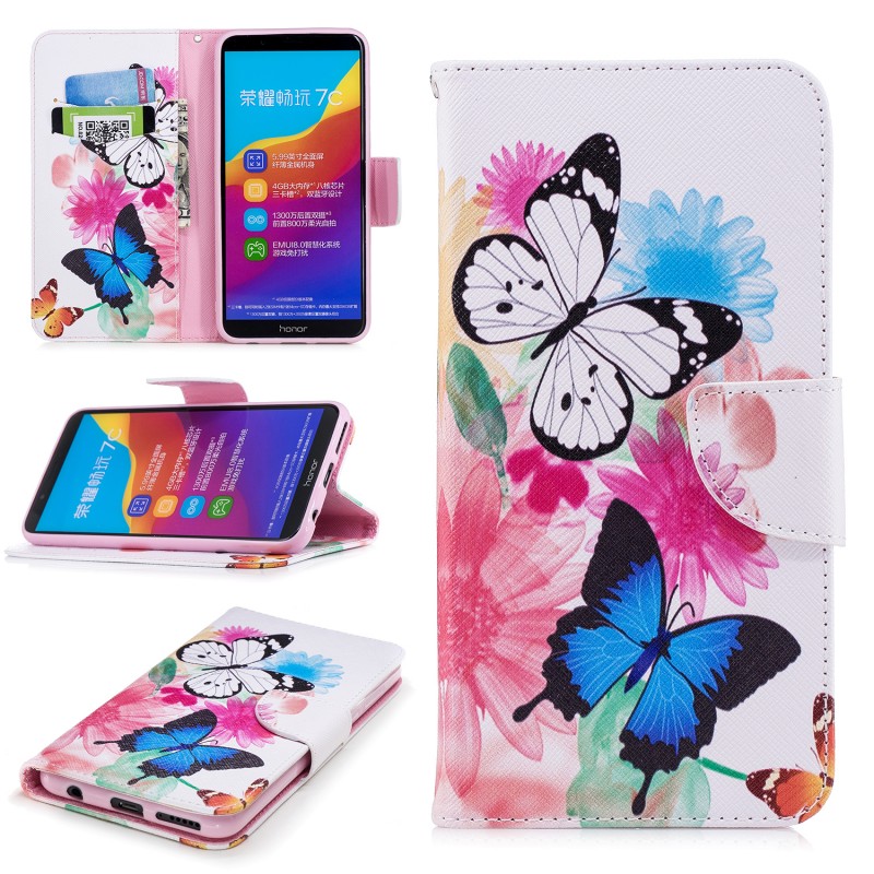 เคส Huawei Honor 7C/Enjoy 8/Y7 Prime (2018) #เคสฝาพับกระเป๋าสตางค์หนัง PU พิมพ์ลายสวยๆ Pattern Printing Leather Wallet