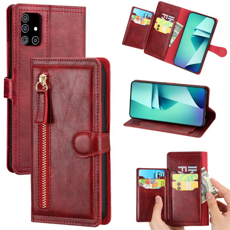 เคส Samsung Galaxy A51#เคสฝาพับแบบกระเป๋าสตางค์ช่องใส่บัตรหลายช่อง Multi-slot Wallet Zippered Leather