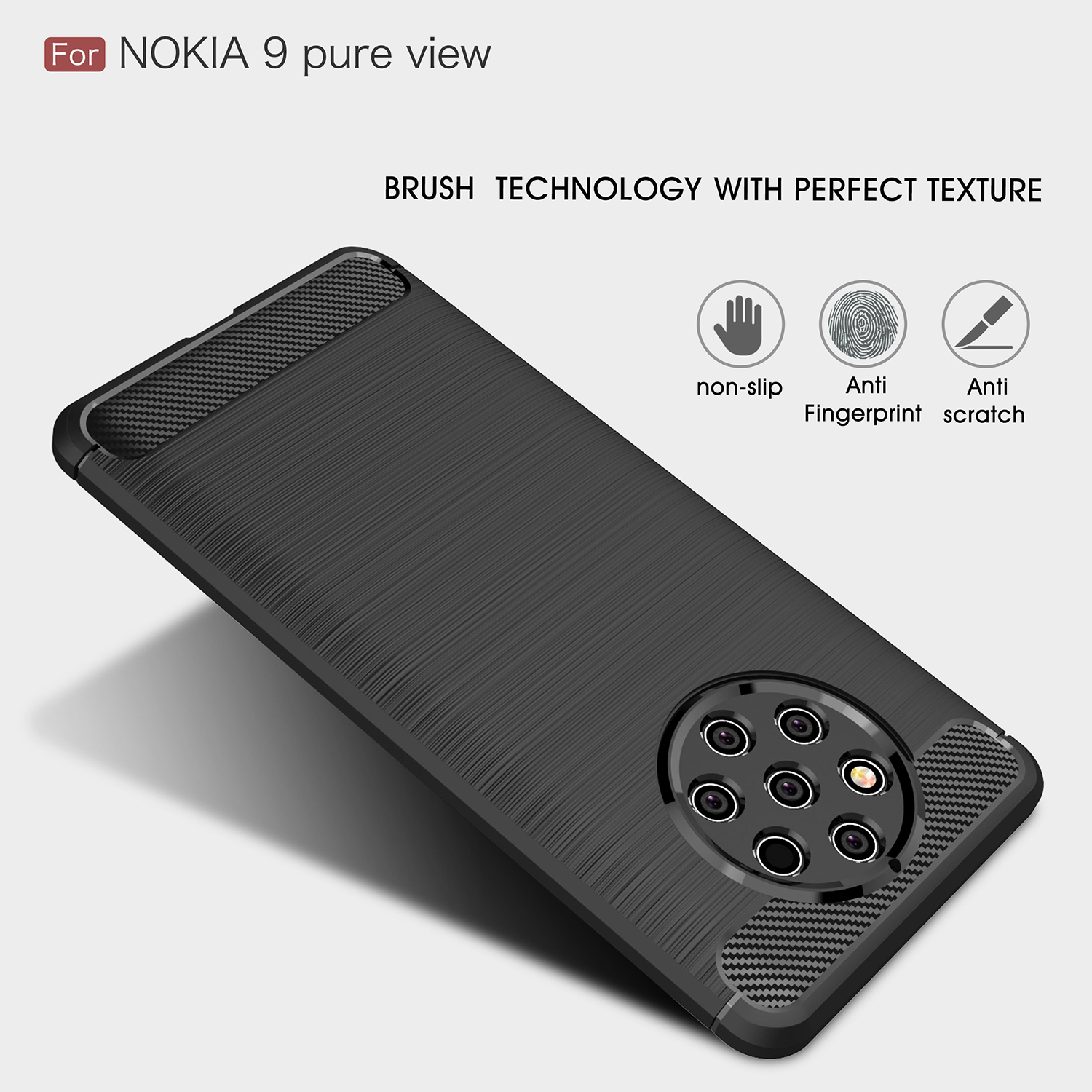 เคส Nokia 9 PureView #เคสฝาหลัง TPU นิ่มคาร์บอนไฟเบอร์ผิวแบบขัดแปรง