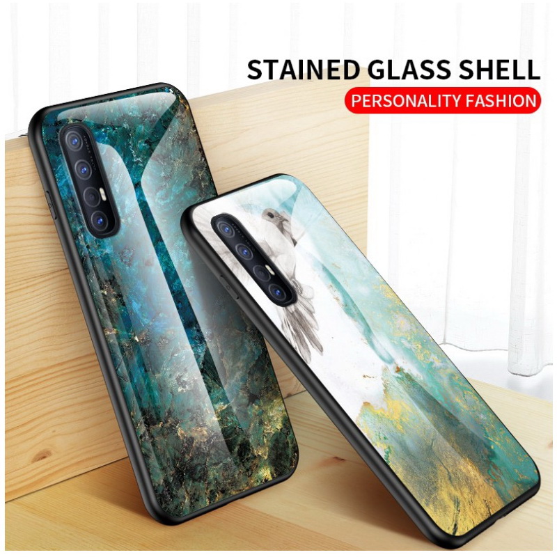 Case OPPO Reno 3 Pro 4G 6.4 นิ้ว #เคสฝาหลัง Gradient Color ลายหินอ่อน Glass + PC + TPU Hybrid Case