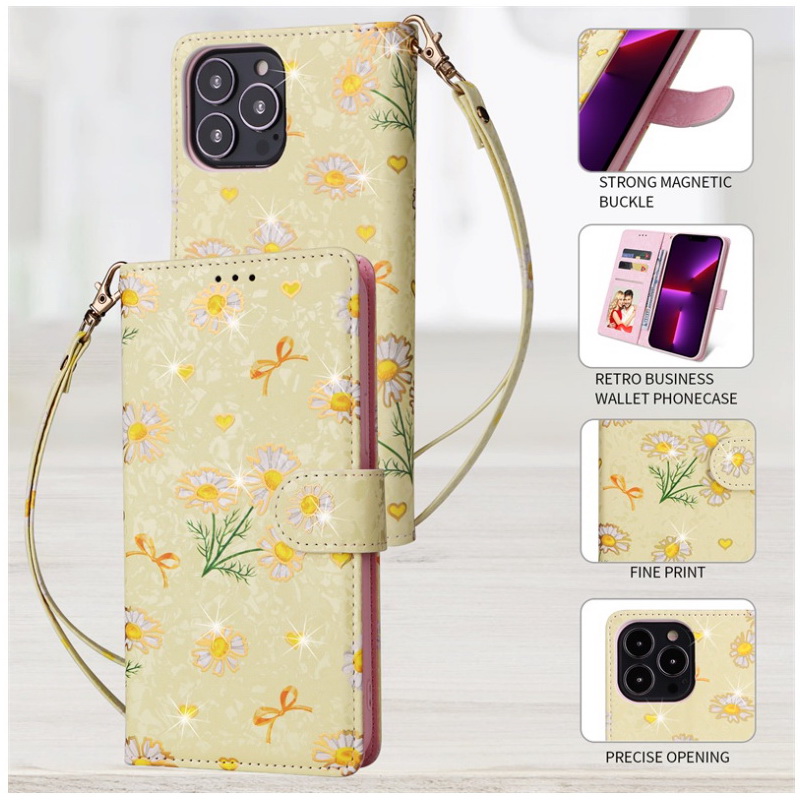 เคส iPhone 14 plus#เคสฝาพับหนัง PU ลายดอกไม้สวยๆ มีช่องใส่บัตร