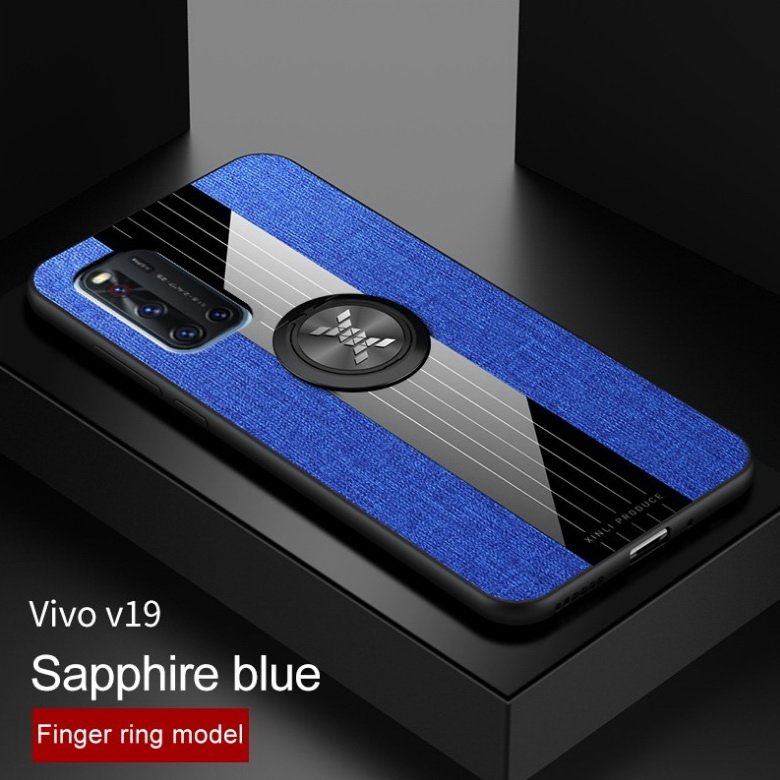 Case Vivo V19 #เคสฝาหลังเคลือบผิวผ้ามีแหวนสวมนิ้ว TPU ไฮบริด+อะคริลิ + แหวนโลหะ