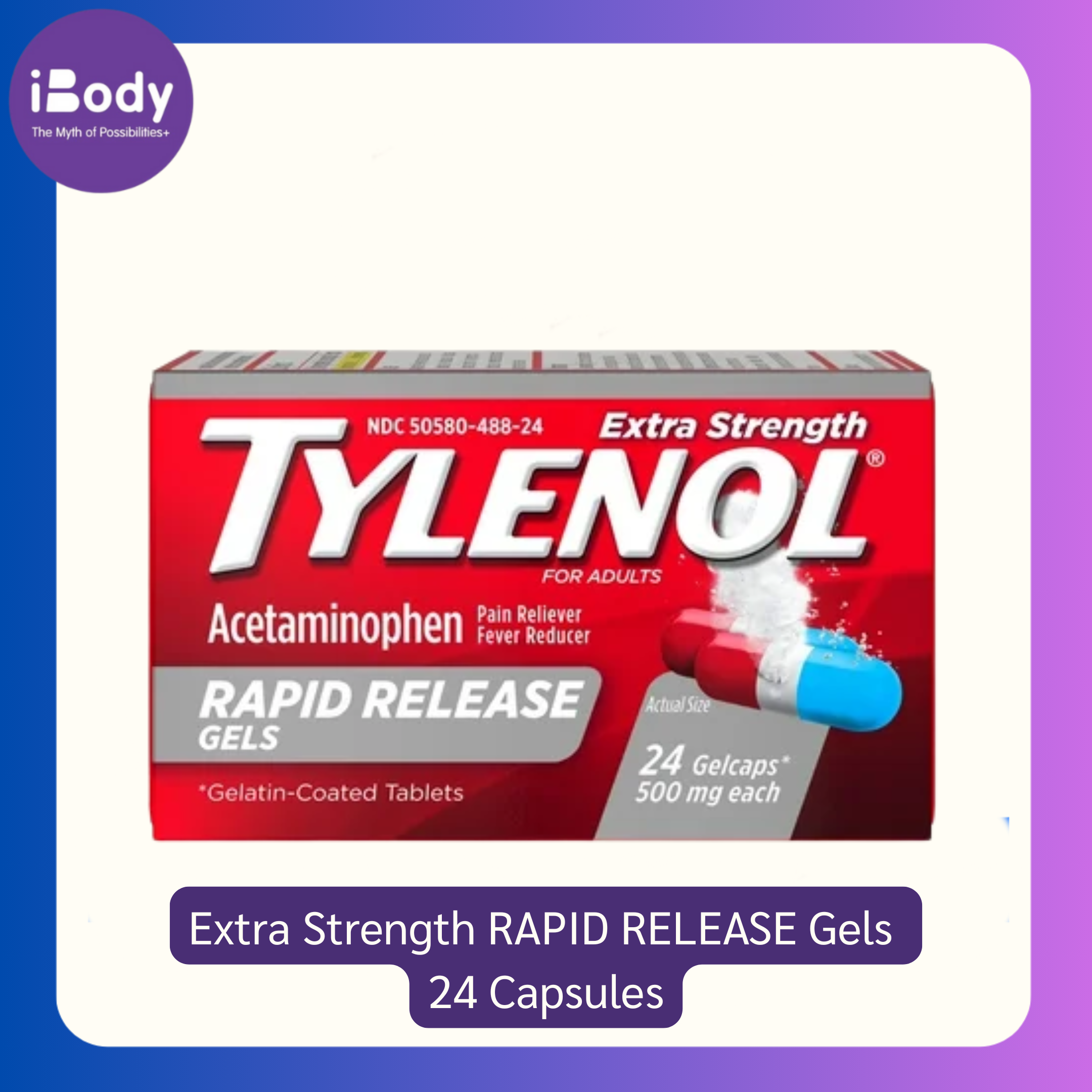 40% Sale!! Exp.10/2025 Tylenol® Extra Strength RAPID RELEASE Gels 24 Capsules ยาบรรเทาอาการปวด ลดไข้ชนิดเข้มข้น