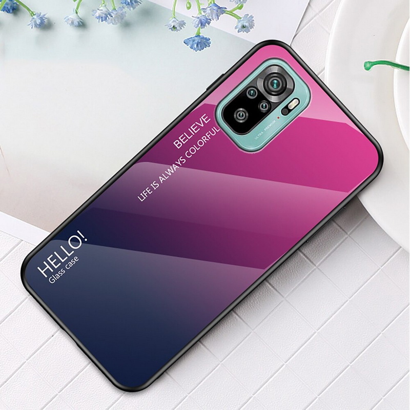 เคส Redmi Note 10S #เคสฝาหลัง Gradient Color Glass + PC + TPU Hybrid Case