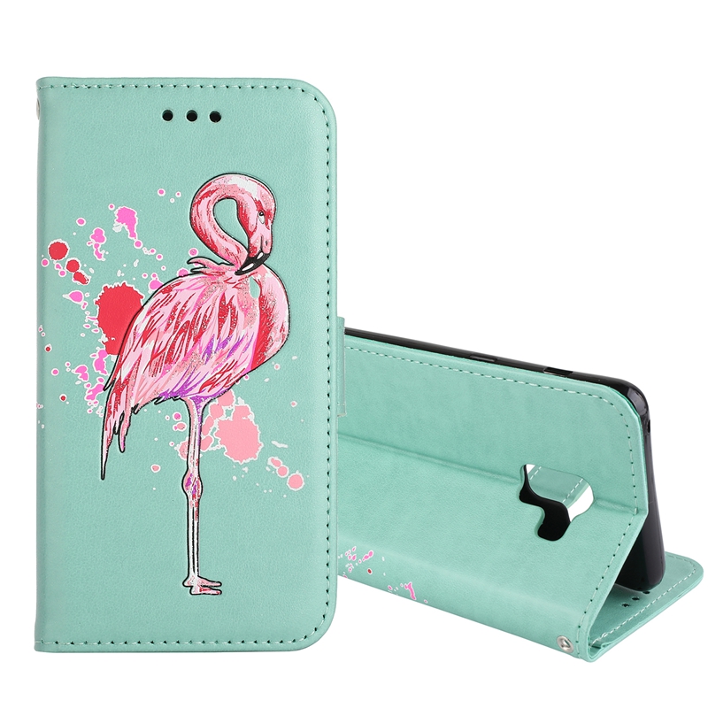 เคส Samsung Galaxy A8 (2018) #เคสฝาพับ Glittery Powder Decor รูปแบบ Flamingo Leather Magnetic Case