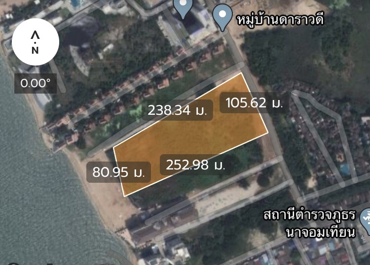 ขายที่ดินติดทะเล หาดจอมเทียนพัทยา 14ไร่ 1400ล้านบาท