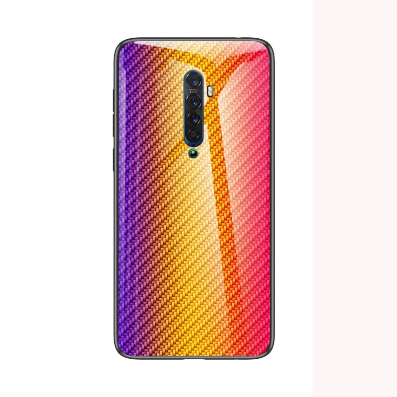 เคส OPPO Reno 2 #เคสฝาหลัง Gradient Color ลายคาร์บอนไฟเบอร์ Carbon fiber texture Glass Hybrid Soft Silicone Cover