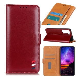 เคส Samsung Galaxy S21 #เคสฝาพับแบบกระเป๋าสตางค์หนังแยกปิดแม่เหล็ก Tricolor Strip Auto-absorbed Split Leather Wallet
