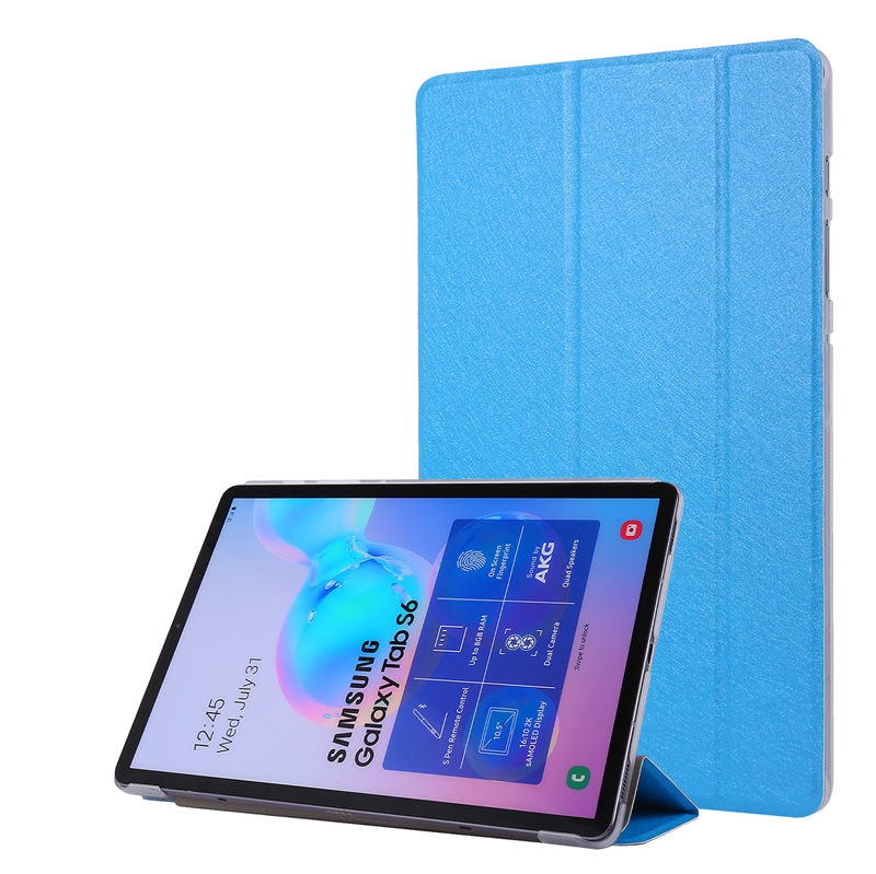 เคส Samsung Galaxy Tab S6 SM-T860 SM-T865 #เคสฝาพับพื้นผิวลายผ้าไหมแบบ 3 พับ Silk Texture Tri-fold Stand Leather