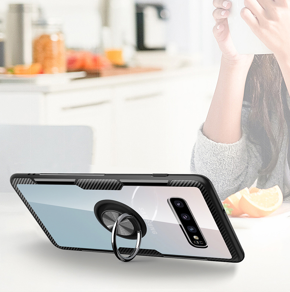 Case Samsung Galaxy S10+ #เคสฝาหลังมีแหวนสวมนิ้ว Finger Ring Kickstand Acrylic Tempered Glass + TPU