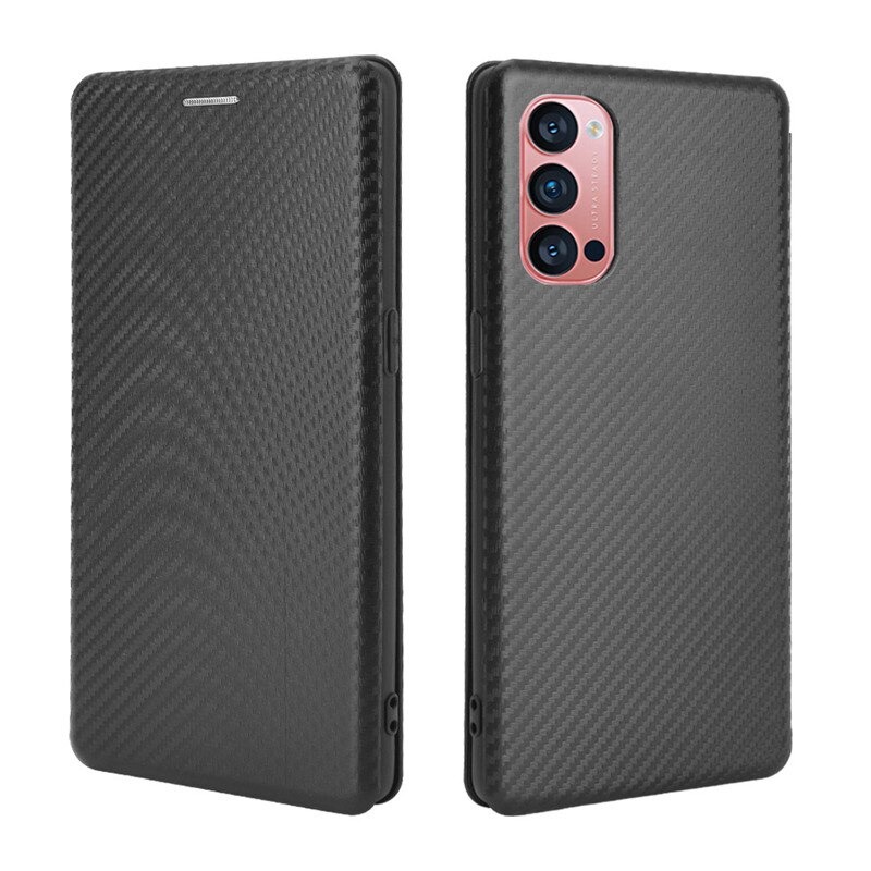 เคส OPPO Reno 4 4G #เคสฝาพับลายคาร์บอนไฟเบอร์มีช่องใส่การ์ด Carbon Fiber Wallet Card Slot Magnet Stand Phone Cover